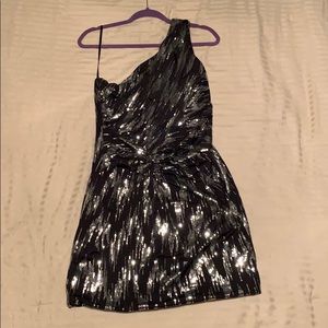 As U Wish Black and Silver Mini One-Shoulder Dress